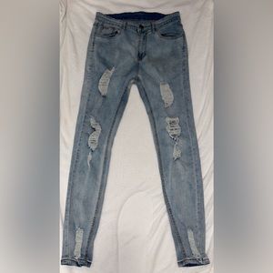 Blue distress, skinny jeans